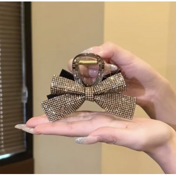 Заколка краб Kitty бантик зі стразами, колір шампань