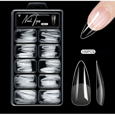 Тіпси для нарощування нігтів прозорі Nail Tips, форма мигдаль, 100 шт з доставкою по Україні