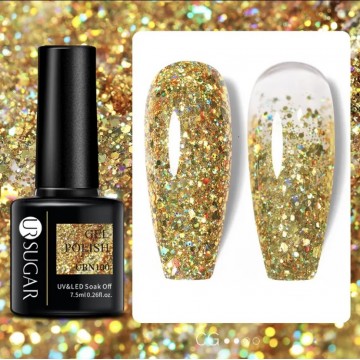 Гель-лак Sugar URN-101 Gold золоті блискітки з голограмою, 7,5 мл