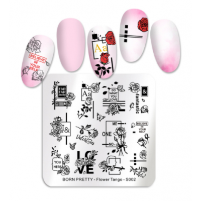 Пластина для стемпінга Born Pretty Flower Tango S-002 Квіти, кохання, написи з доставкою по Україні