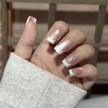 Накладні нігті Press on Nail котяче око класичний френч, форма квадрат, середні, 24 шт