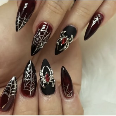 Накладні нігті Press Nail павук з камінцем, форма мигдаль, середні, 24 шт з доставкою по Україні