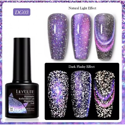 Гель-лак Lilycute Cat Eye 9D Dynamic DG-03 фіолетовий світловідбивний, 7 мл