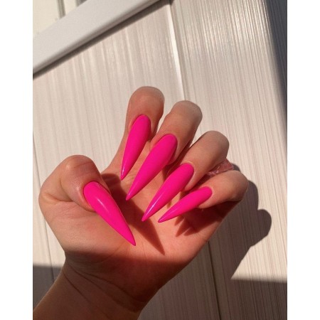 Накладні нігті Kitty Nail яскраво-рожеві, форма стилет, довгі, 20 шт з доставкою по Україні