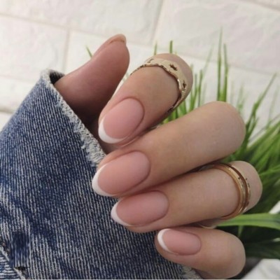 Накладні нігті Kitty Nail білий френч матовий, форма мигдаль, короткі, 30 шт