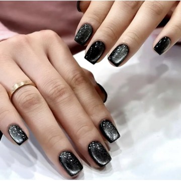 Накладні нігті Kitty Nail Cat Eyes Котяче око сріблом, форма квадрат, середні, 24 шт