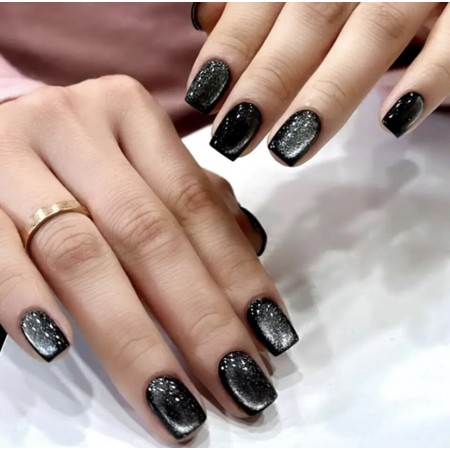 Накладні нігті Kitty Nail Cat Eyes Котяче око сріблом, форма квадрат, середні, 24 шт з доставкою по Україні