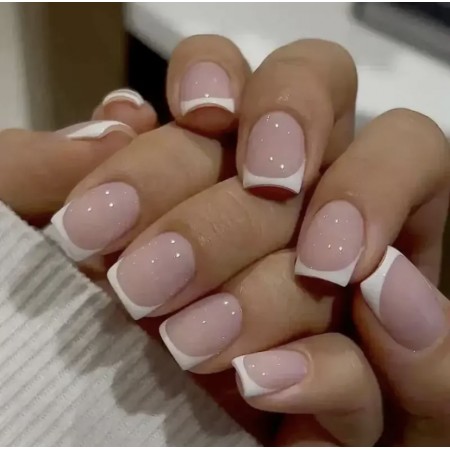 Накладні нігті Kitty Nail френч на рожевому фоні, форма квадрат, короткі, 24 шт з доставкою по Україні