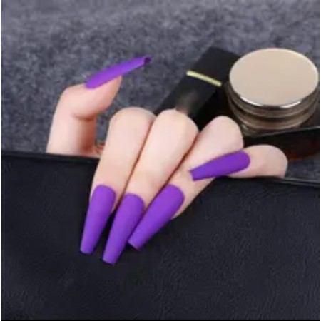 Накладні нігті Kitty Nail яскраво-фіолетові, матові, форма балерина, довгі, 24 шт з доставкою по Україні
