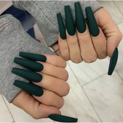 Накладні нігті Kitty Nail зелений аквамарин матові, форма балерина, довгі, 20 шт
