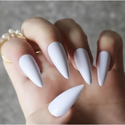 Накладні нігті Kitty Nail White білі, форма стилет, довгі, 24 шт