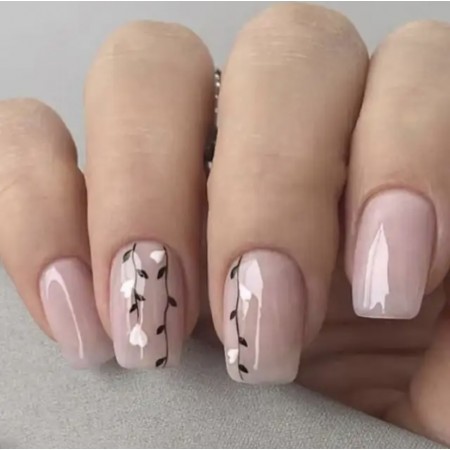 Накладні нігті Kitty Nail нюд з гілочками, форма квадрат, середні, 24 шт з доставкою по Україні