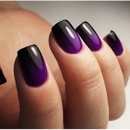 Накладні нігті False Nail фіолетово-чорне омбре, форма квадрат, короткі, 24 шт з доставкою по Україні