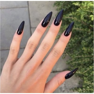 Накладні нігті Kitty Nail Black чорні, форма стилет, 20 шт