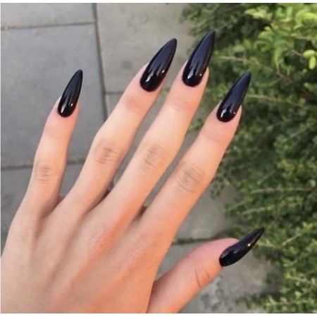 Накладні нігті Kitty Nail Black чорні, форма стилет, 20 шт з доставкою по Україні