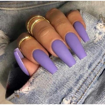 Накладні нігті Kitty Nail лавандові матові, форма балерина, довгі, 24 шт з доставкою по Україні