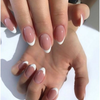 Накладні нігті Kitty Nail класичний френч, форма мигдаль, короткі, 30 шт
