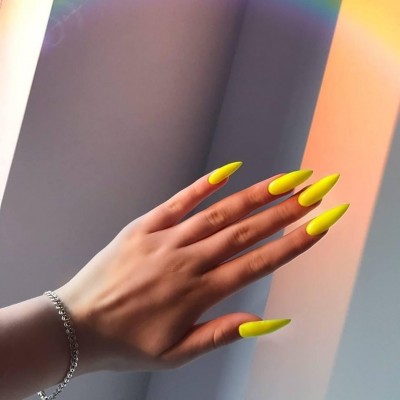 Накладні нігті Kitty Nail жовті, форма стилет, довгі, 20 шт з доставкою по Україні