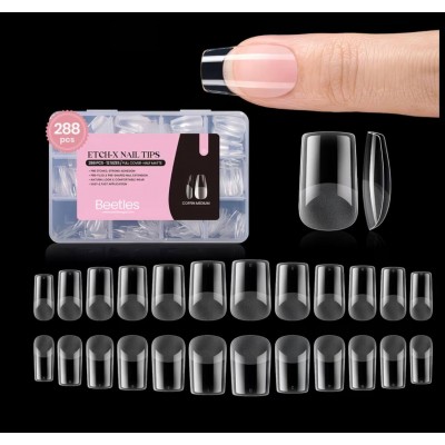 Тіпси для нарощування нігтів Design Nail прозорі з широкою лункою, 288 шт