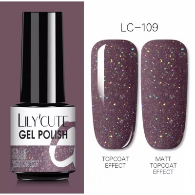 Гель-лак Lilycute LC-109 Nude Glitter, темний фіолетовий з шимером, 7 мл
