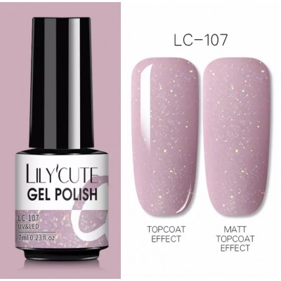Гель-лак Lilycute LC-107 Nude Glitter, ніжно-бузковий з шимером, 7 мл