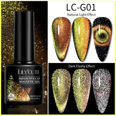Гель-лак Lilycute Cat Eye  9D LC-G01, золотистий з шимером, 7 мл