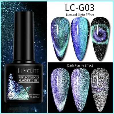 Гель-лак Lilycute Cat Eye 9D LC-G03 блакитно-фіолетова галактика, 7 мл