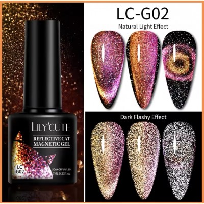 Гель-лак Lilycute Cat Eye 9D LC-G05, золото-червоний захід, 7 мл