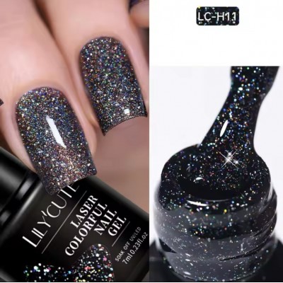Гель-лак Lilycute LC-H11 Laser, чорний з блискітками, 7 мл