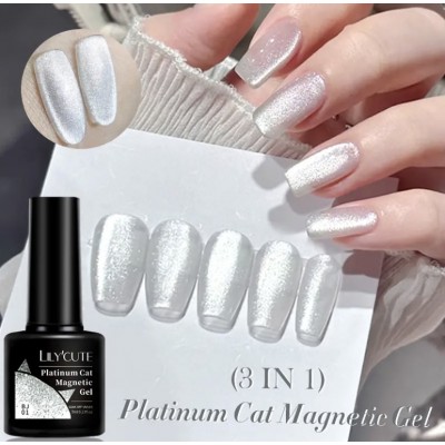 Гель-лак Lilycute Cat Eye 9D Platinum BJ-01 щільне срібло, 7 мл