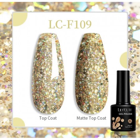 Гель-лак Lilycute F-109 Glitter Gel крупні золоті блискітки, 7 мл з доставкою по Україні
