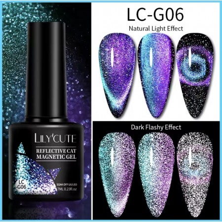 Гель-лак Lilycute Cat Eye 9D LC-G06 фіолетово-блакитна галактика, 7 мл з доставкою по Україні