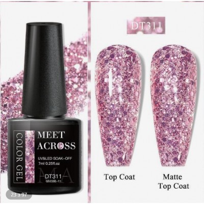 Гель-лак eet Across DT-311 насичені рожеві блискітки, 7 мл