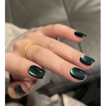 Накладні нігті Do It Yourself Cat Eye котяче око, смарагдові, форма квадрат, короткі, 24 шт