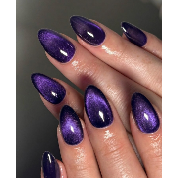 Накладні нігті Kitty Nail котяче око фіолетове, форма овал, короткі, 24 шт