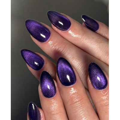 Накладні нігті Kitty Nail котяче око фіолетове, форма овал, короткі, 24 шт