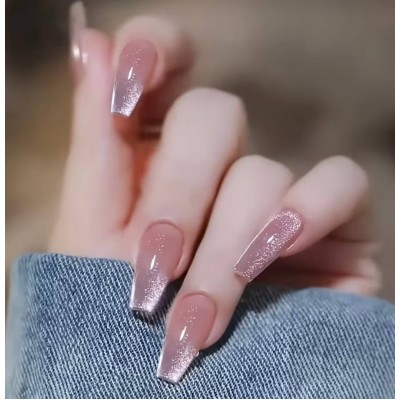 Накладні нігті Kitty Cat Eyes, котяче око рожеві нюд, форма балерина, довгі, 24 шт
