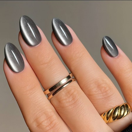 Накладні нігті Kitty Nail Cat Eyes котяче око, чорні, мигдаль, короткі, 24 шт з доставкою по Україні