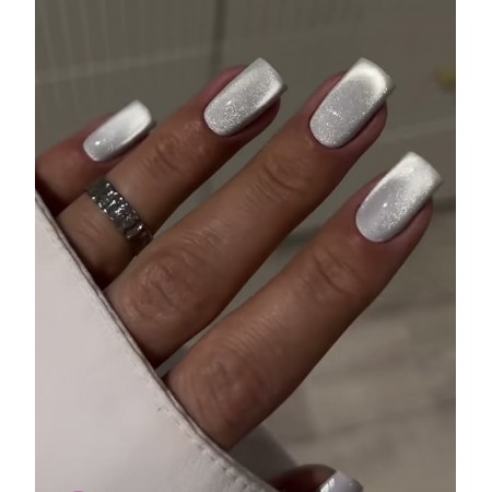 Накладні нігті Kitty Nail, срібло котяче око, форма квадрат, середні, 30 шт з доставкою по Україні