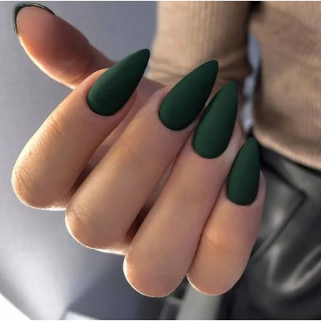 Накладні нігті Kitty Nail смарагд матові, форма мигдаль, довгі, 24 шт з доставкою по Україні