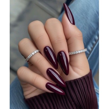 Накладні нігті Kitty Nail бордо, форма стилет, довгі 24 шт