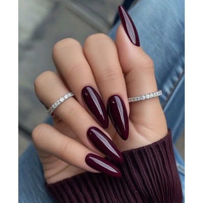 Накладні нігті Kitty Nail бордо, форма стилет, довгі 24 шт