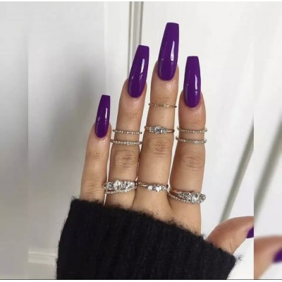 Накладні нігті Kitty Nail Purple яскраво-фіолетові, форма балерина, глянцеві, довгі, 20 шт