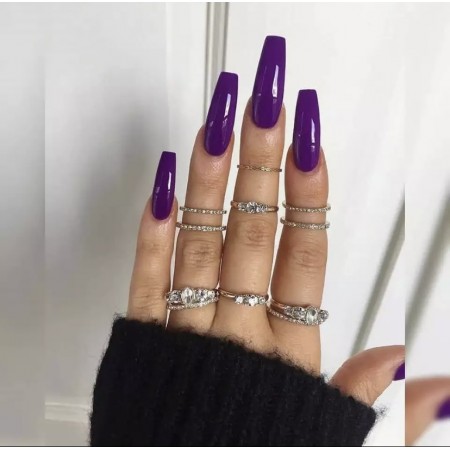 Накладні нігті Kitty Nail Purple яскраво-фіолетові, форма балерина, глянцеві, довгі, 20 шт з доставкою по Україні