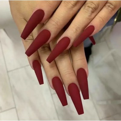 Накладні нігті Kitty Nail колір Марсала, матові довгі, форма балерина, 20 шт