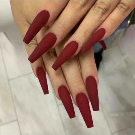 Накладні нігті Kitty Nail колір Марсала, матові довгі, форма балерина, 20 шт з доставкою по Україні