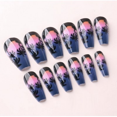 Накладні нігті Kitty Nail Літо, пальми, глянцеві, форма балерина, 24 шт