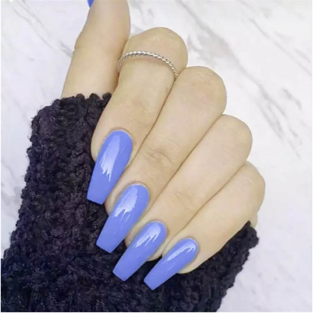 Накладні нігті Kitty Nail темно-блакитні, форма балерина, глянцеві довгі, 20 шт з доставкою по Україні