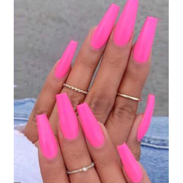 Накладні нігті Kitty Nail Hot Pink Рожеве фламбе, форма балерина, довгі, 20 шт