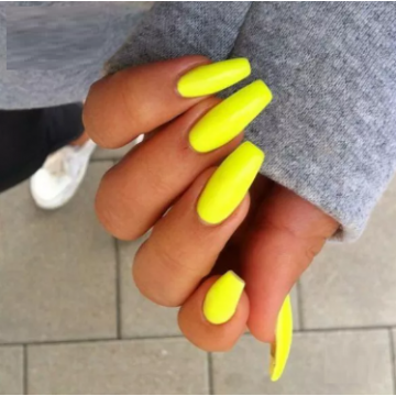 Накладні нігті Kitty Nail Yelow яскраво-жовті, форма балерина, довгі, 20 шт